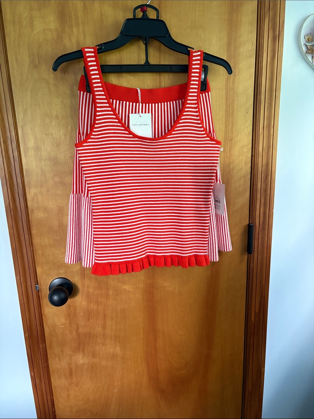 Striped Red & White Knit Tank Top with Ruffle Hem